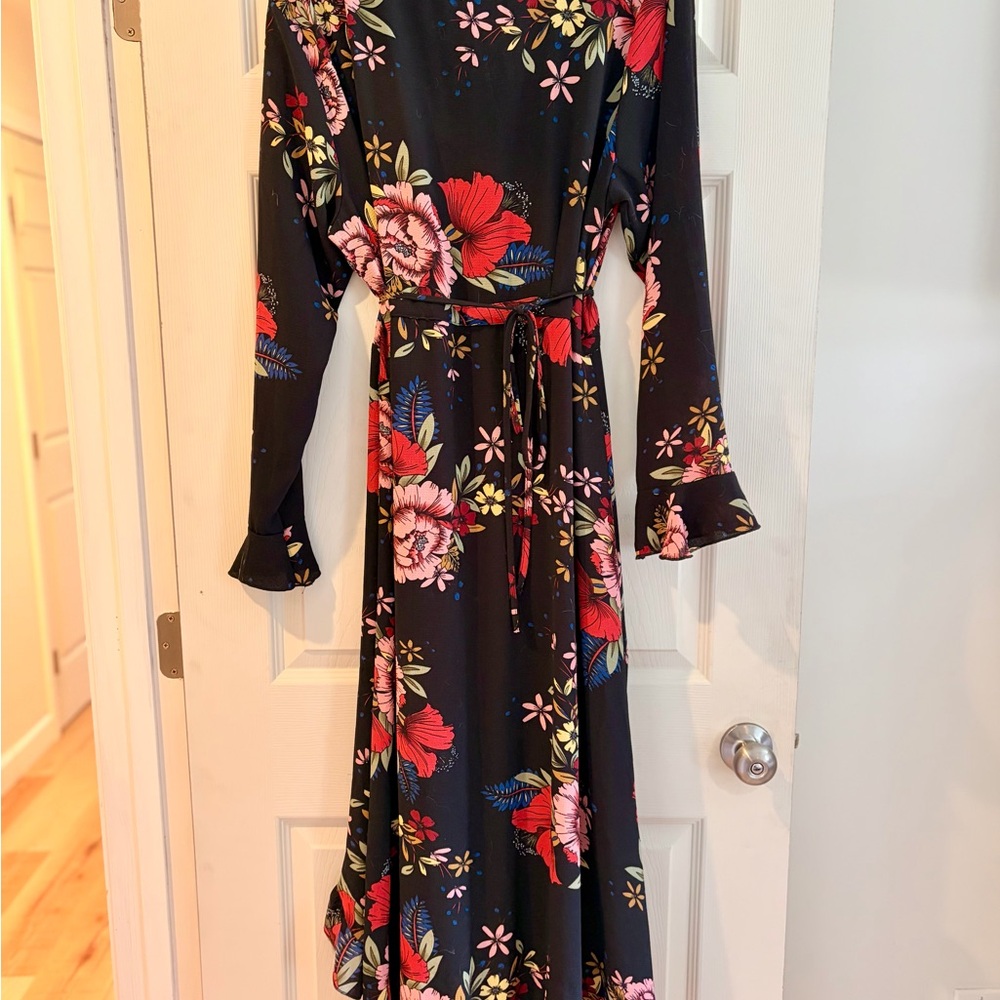 Boohoo Floral Lola Wrap Dress - Black and Red - Picture 2 of 8